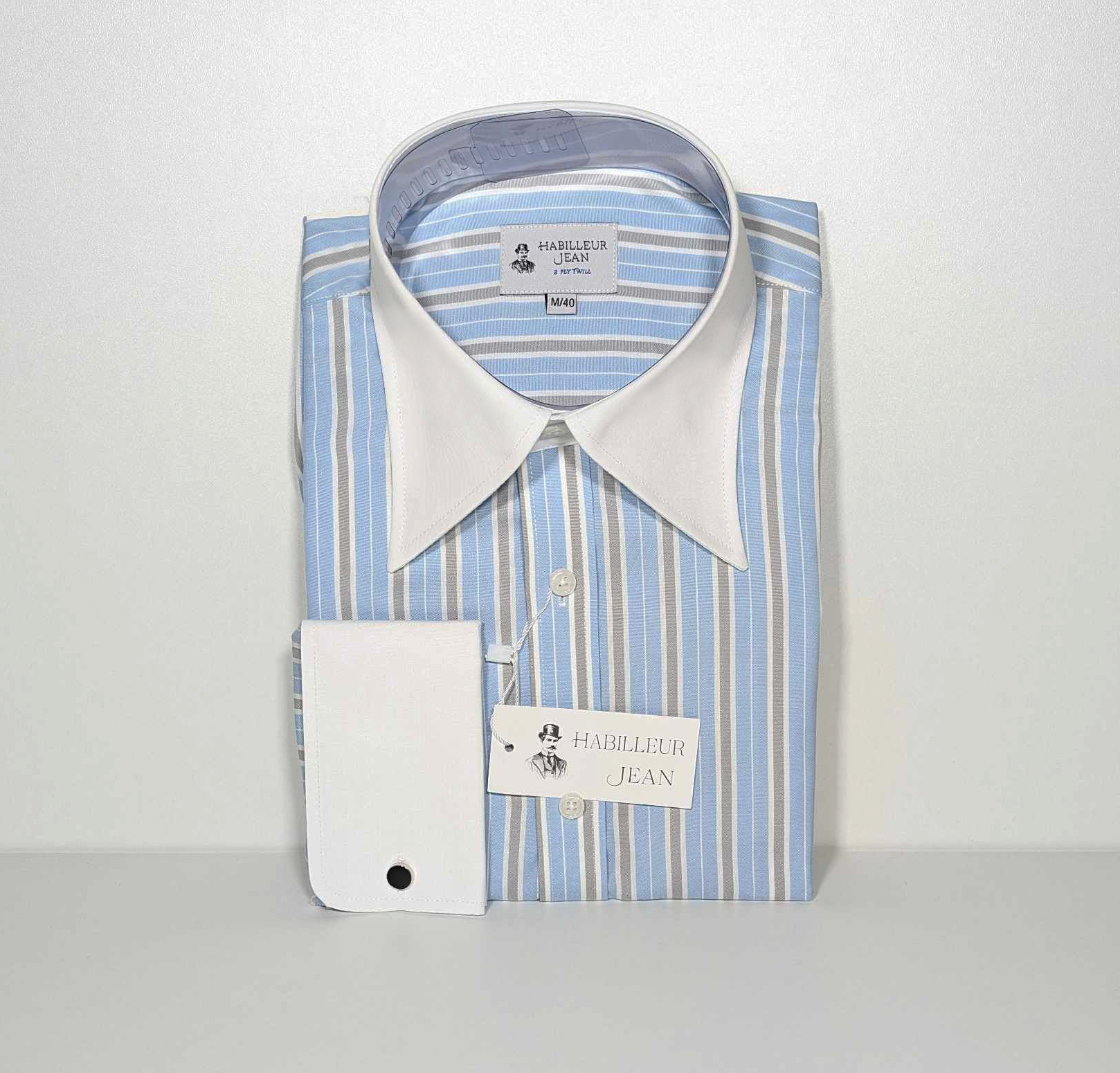 winchester dress shirt Winchester shirt with French collar and blue stripes – HabilleurJean