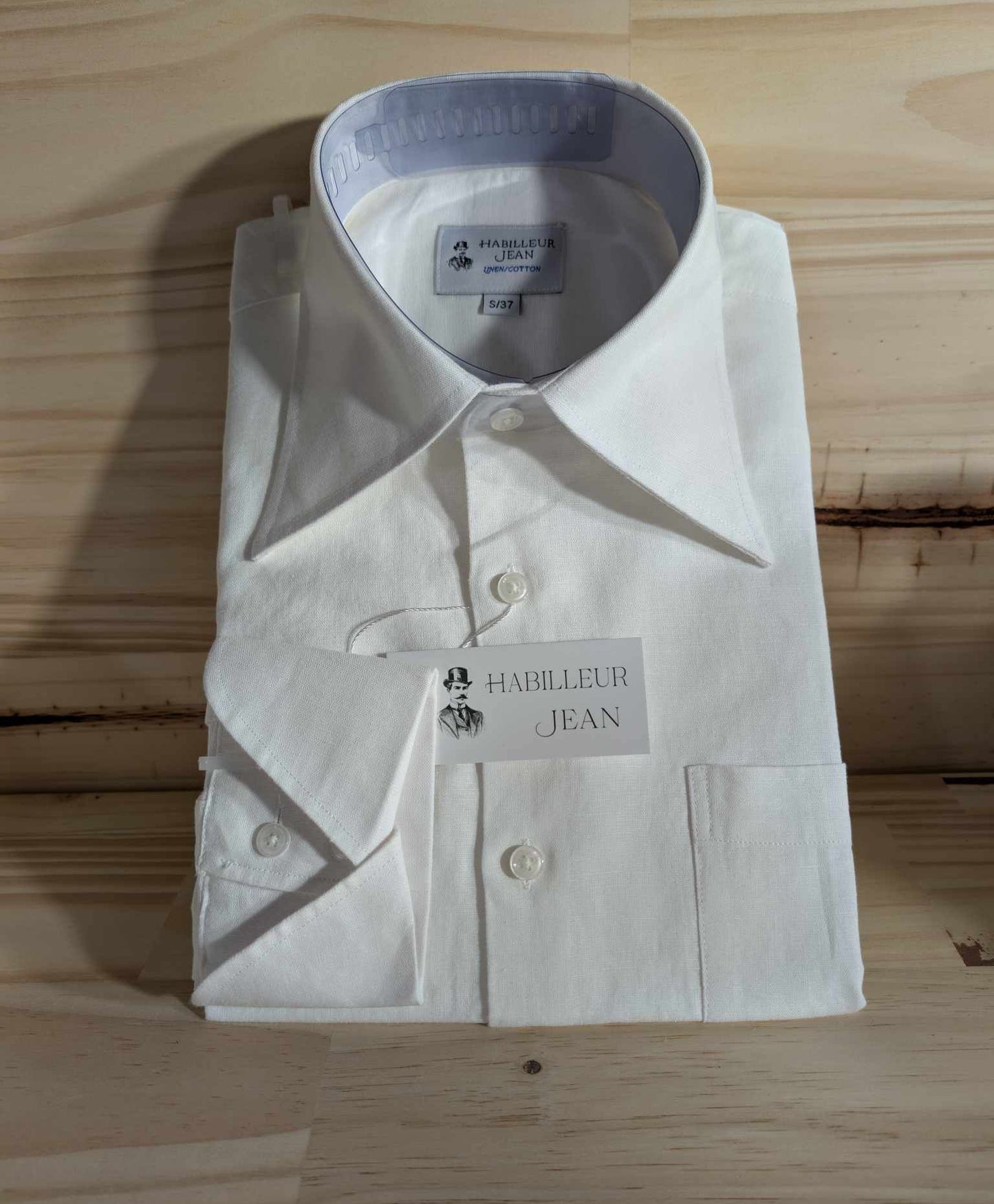 French Collar Shirt in Linen and Cotton