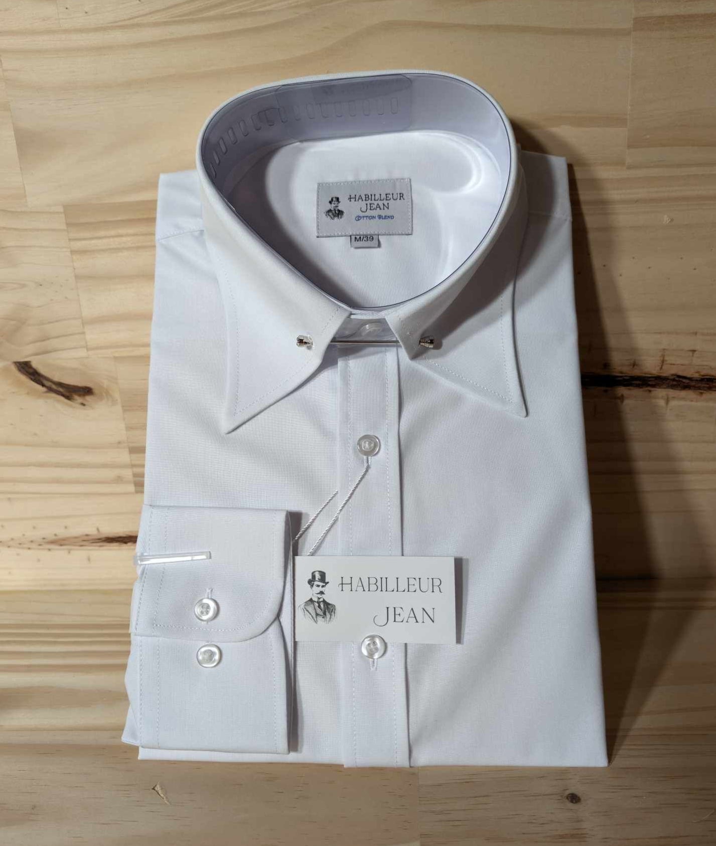 Cotton blend point collar shirt