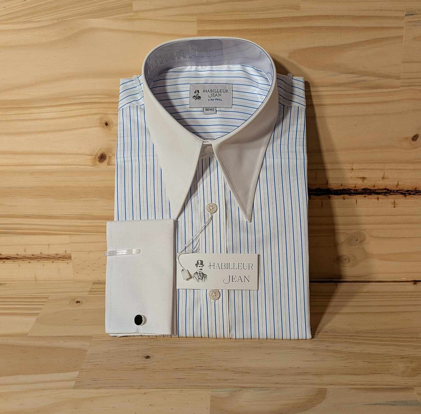 Chemise Winchester à rayures bleues col en pointe