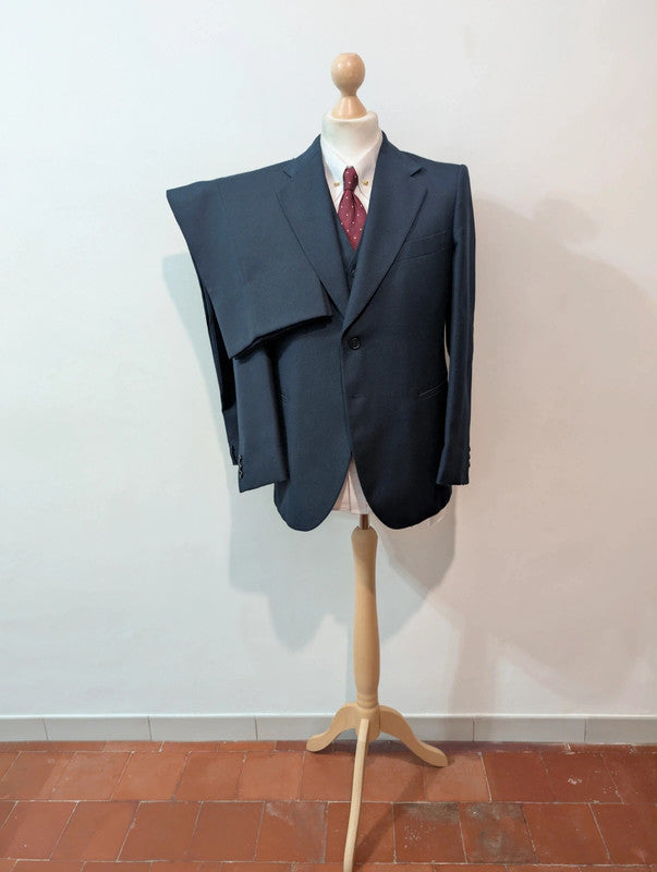 Classique costume 3 piece bleu marine en laine