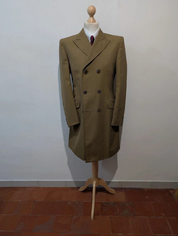 Magnifique manteau croisé marron kaki en laine