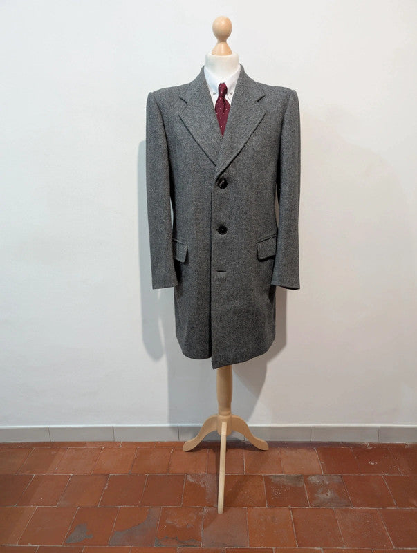 Magnifique manteau gris à chevron en tweed