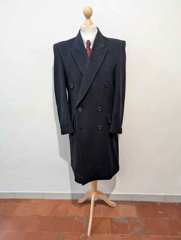 Classique manteau croisé bleu marine en laine