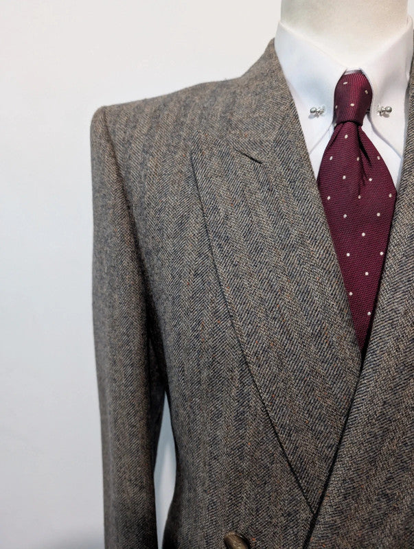 Exceptionnel costume croisé marron en donegale tweed