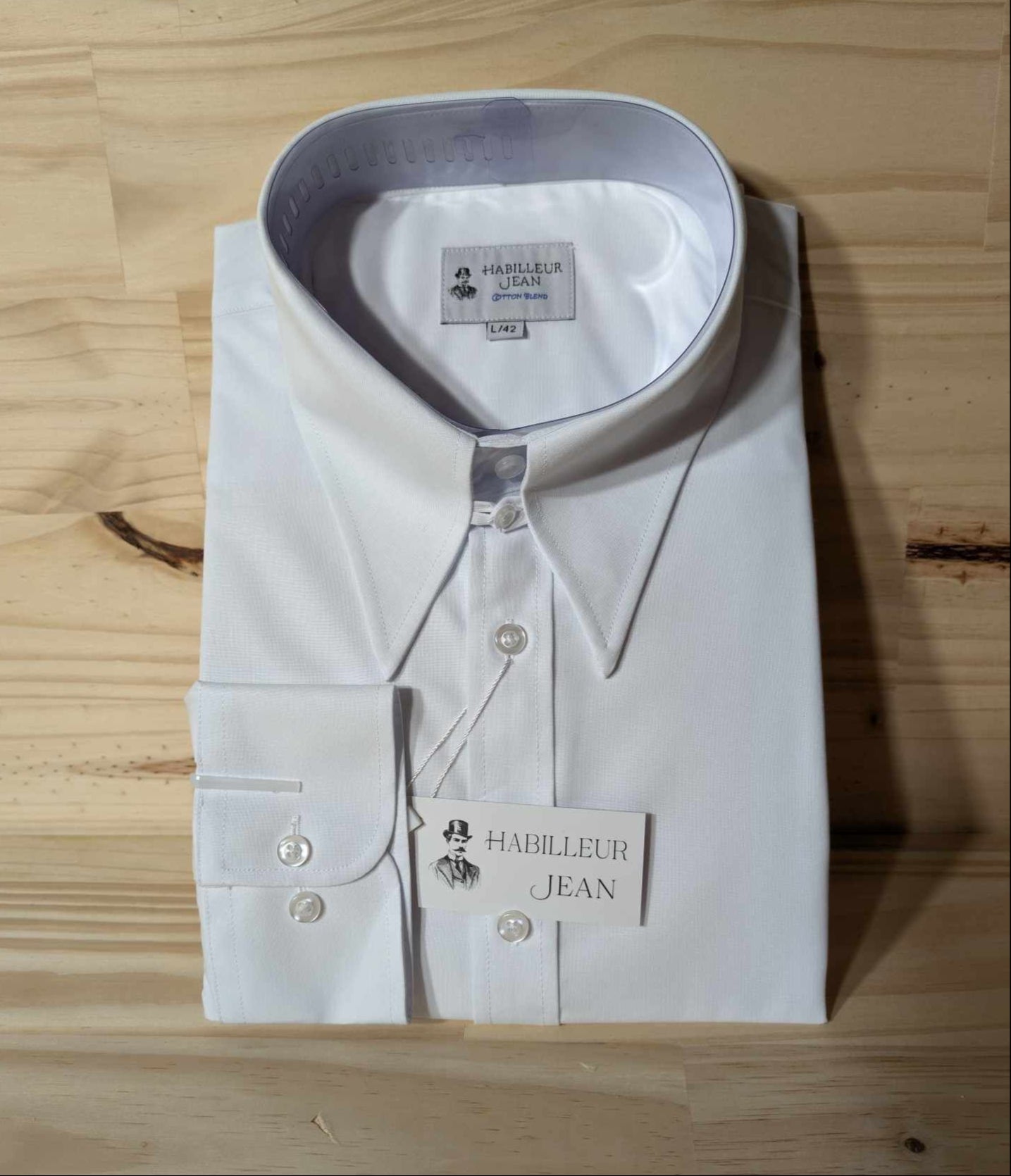 Cotton blend point collar shirt