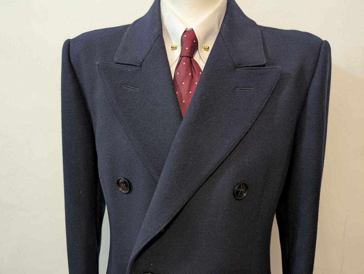 Magnifique manteau croisé bleu marine en laine