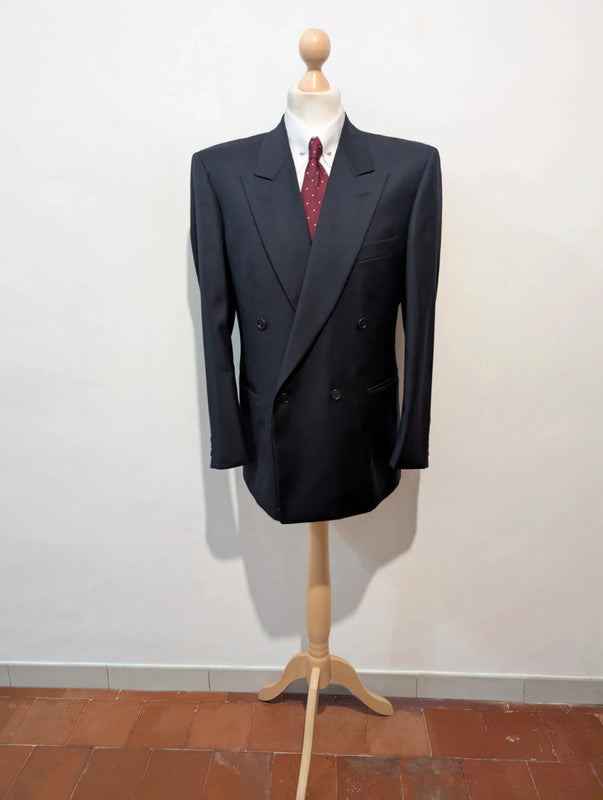 Incredible navy blue wool double-breasted suit