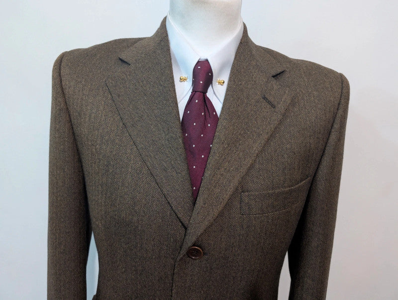 Formidable veste marron à chevron en tweed