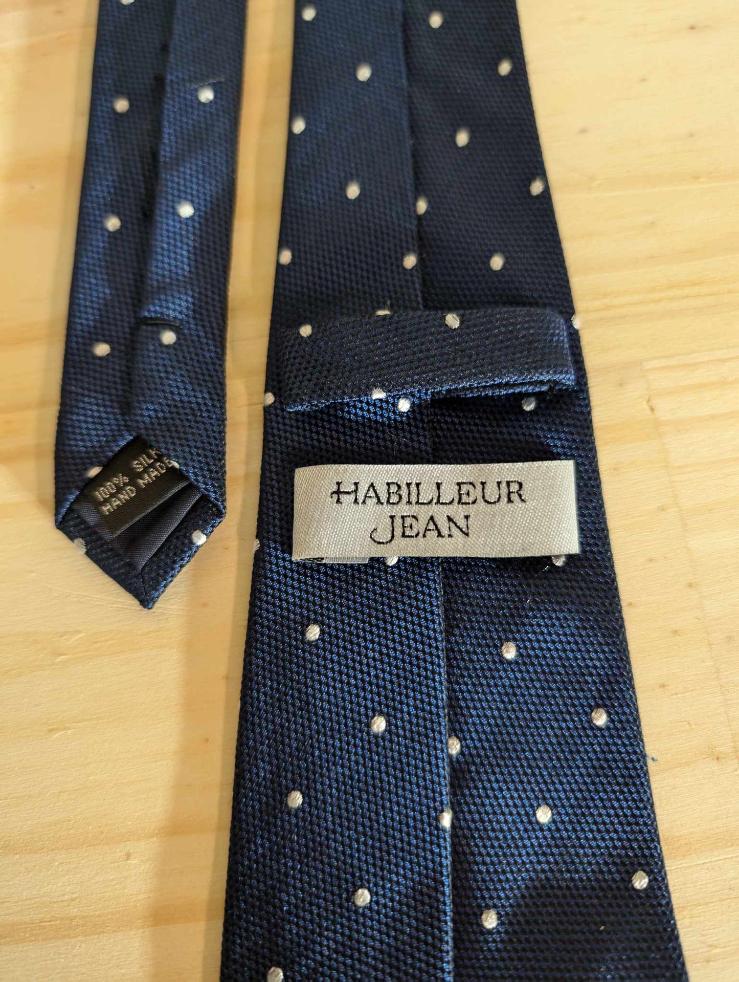 Navy blue polka dot silk tie