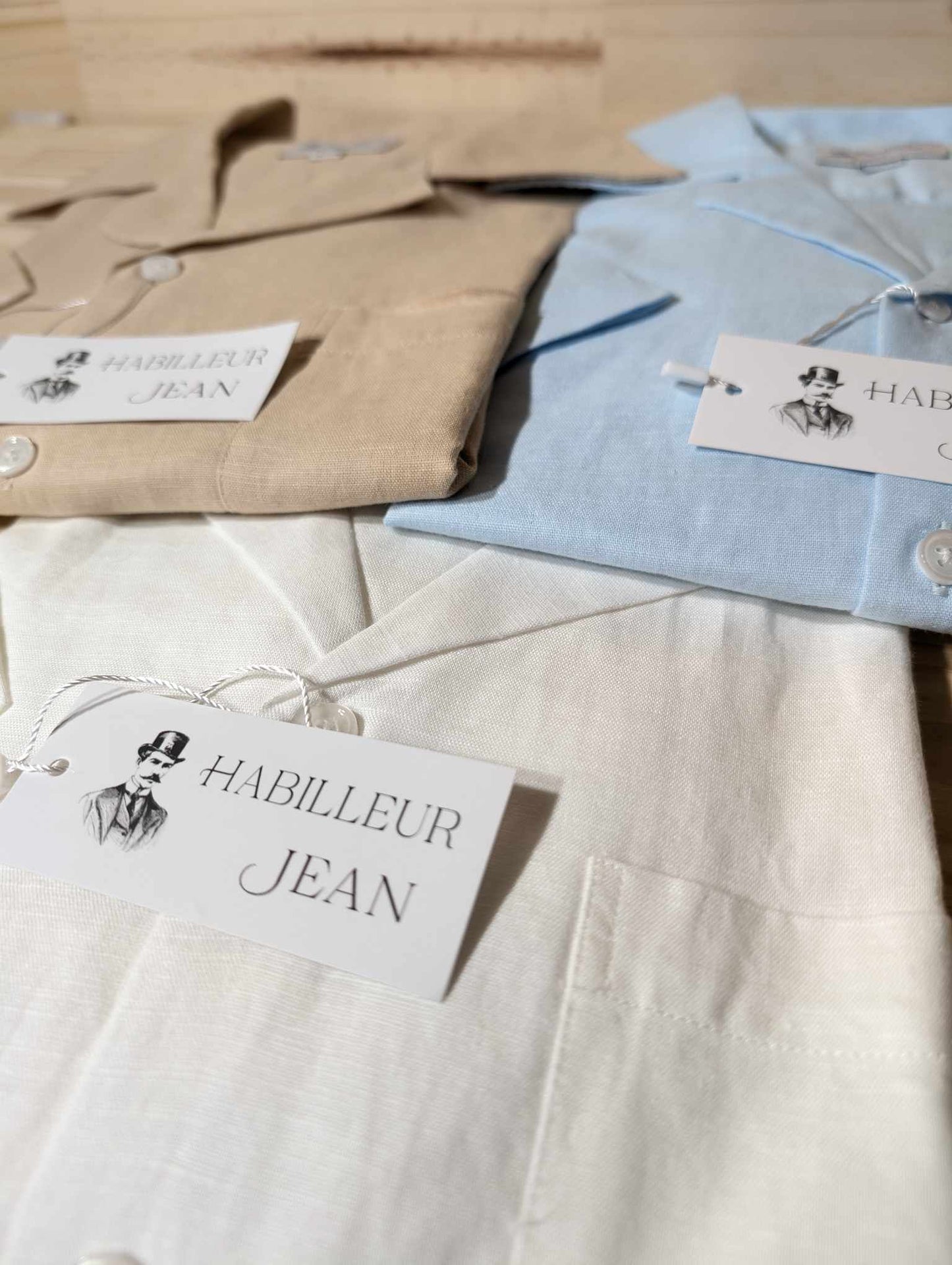 French Collar Shirt in Linen and Cotton