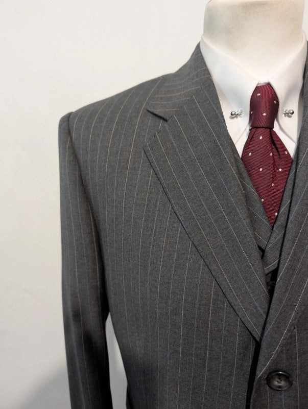 Extraordinaire costume 3 pièces pinstripe en laine