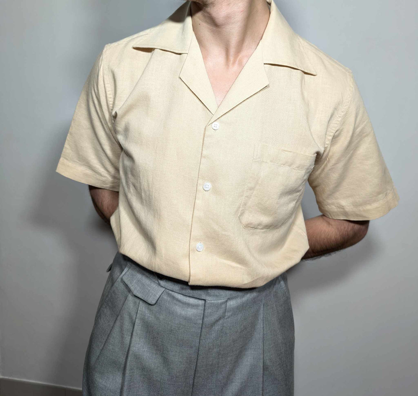 French Collar Shirt in Linen and Cotton