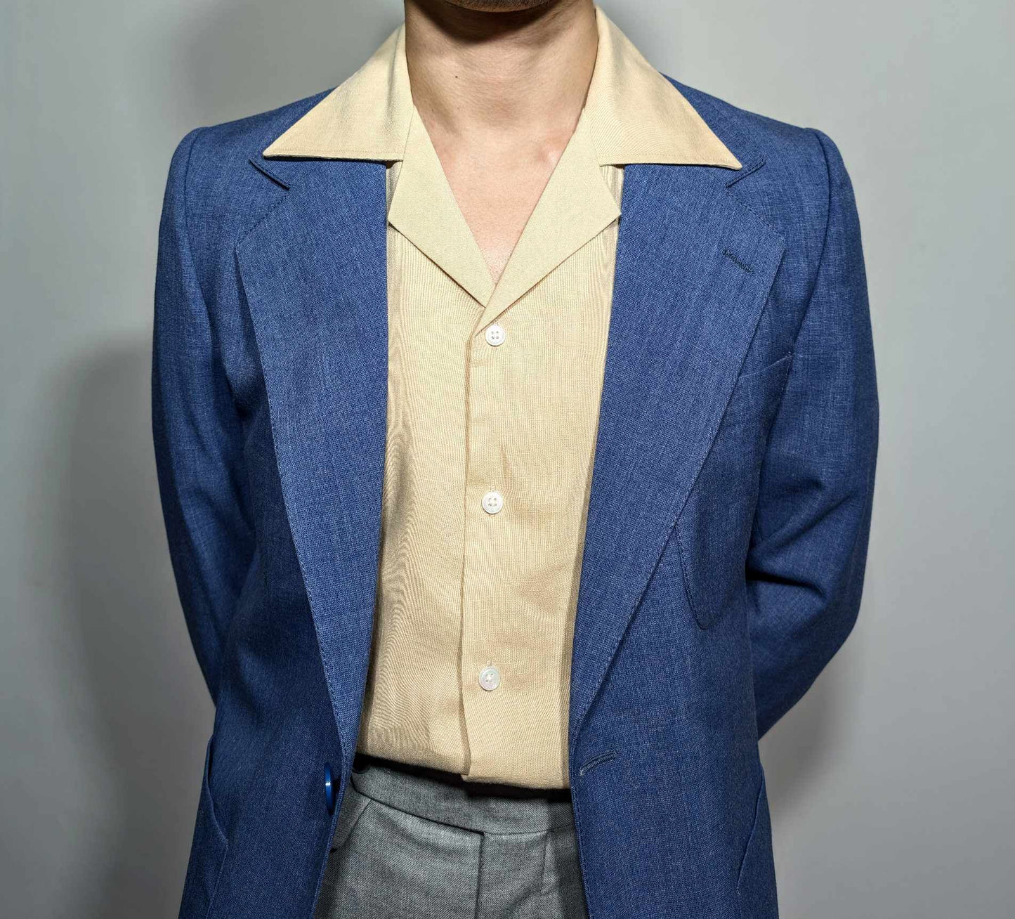 French Collar Shirt in Linen and Cotton