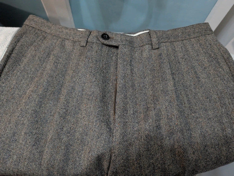 Exceptionnel costume croisé marron en donegale tweed