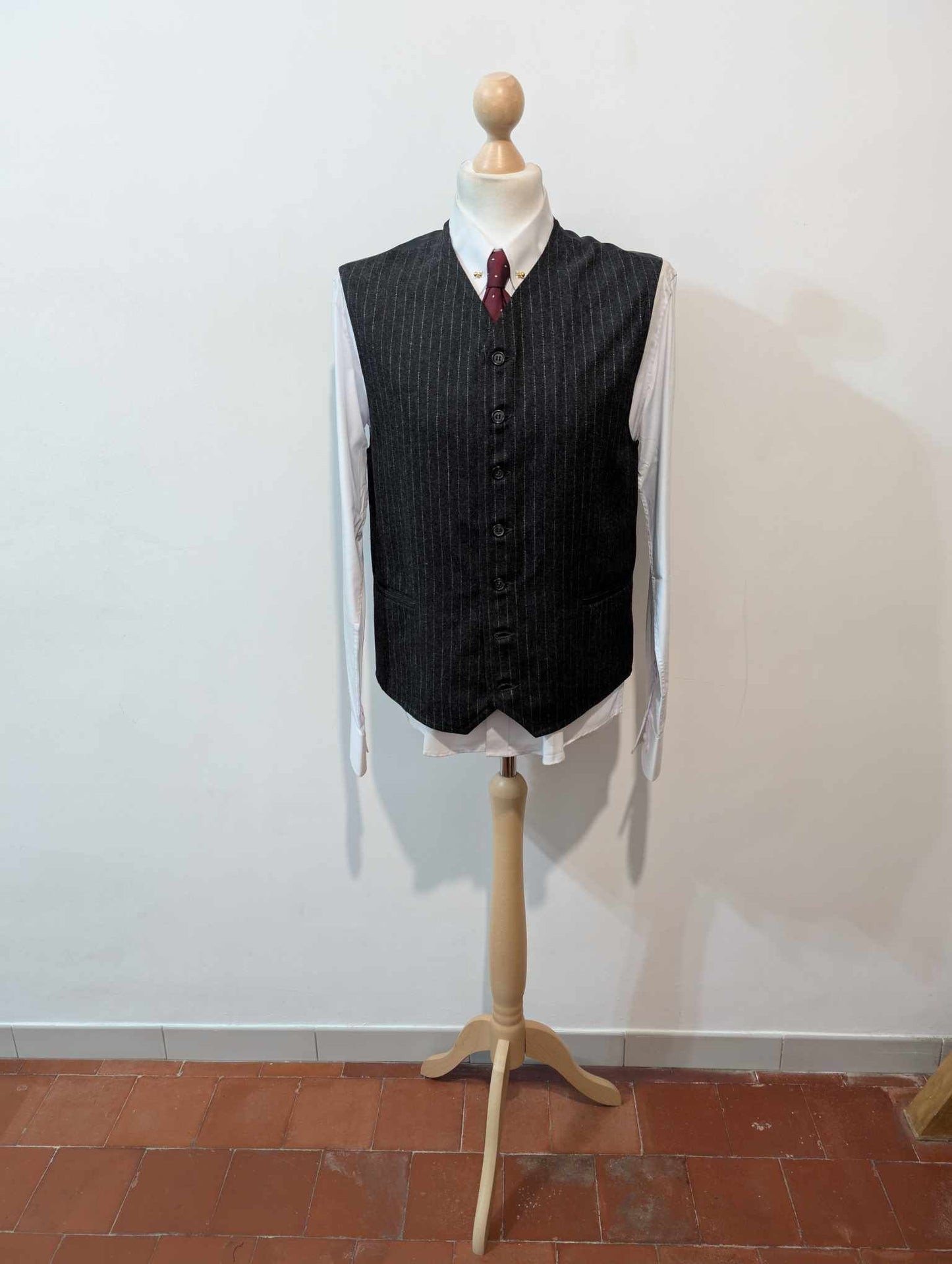 Mystérieux costume 3 pièces pinstripe en flanelle lourde