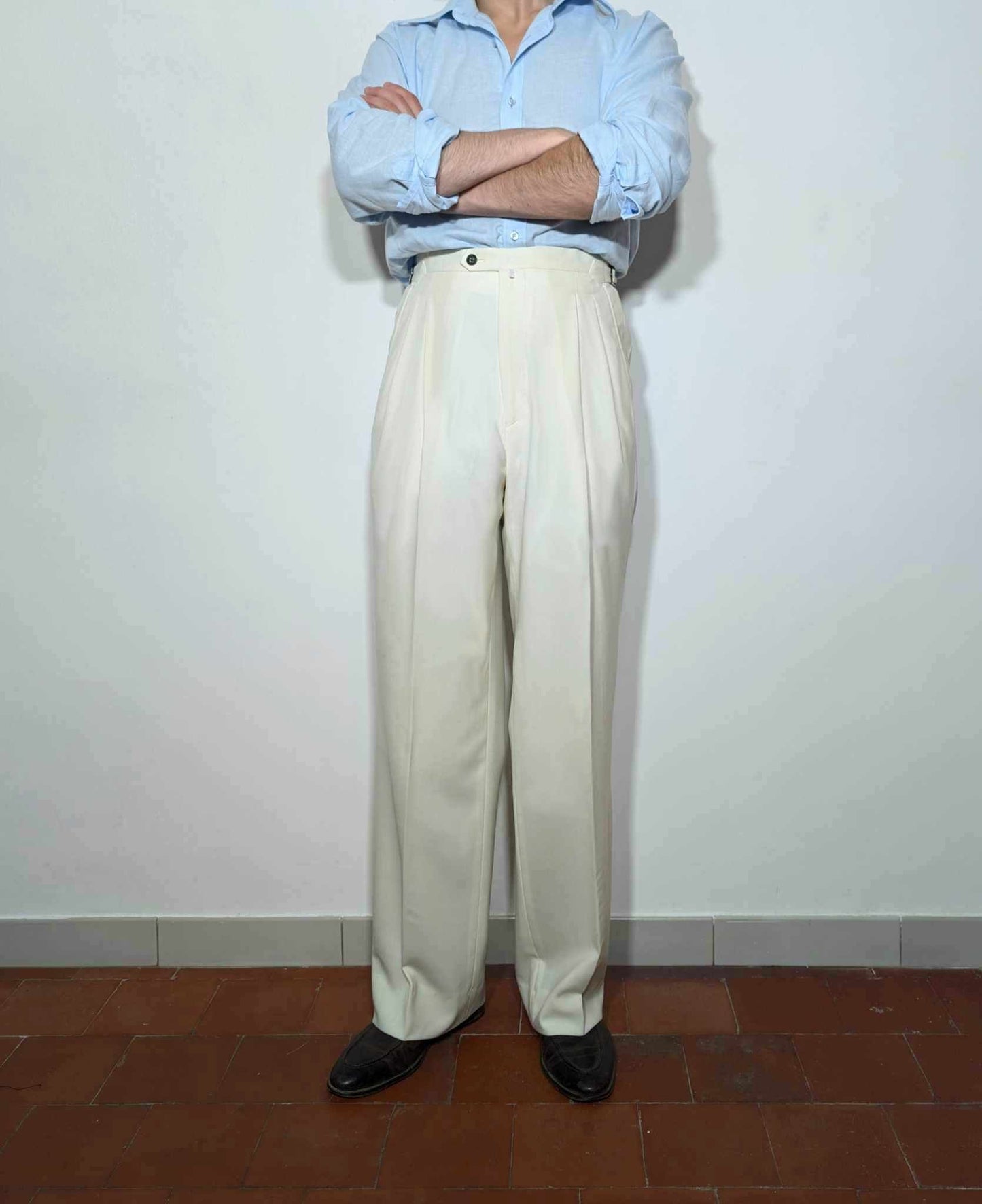 Pantalon Crème taille haute en Laine froide (290gr)