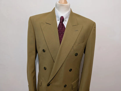 Élégant costume croisé beige kaki en laine