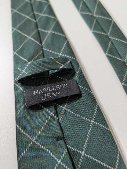 Cravate vert sapin à carreaux en laine et soie