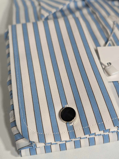 Blue striped shirt in double twisted yarn