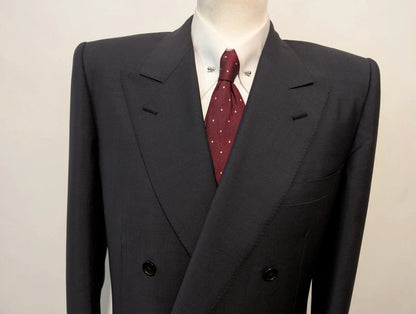 Excellent costume croisé gris bleu en laine froide