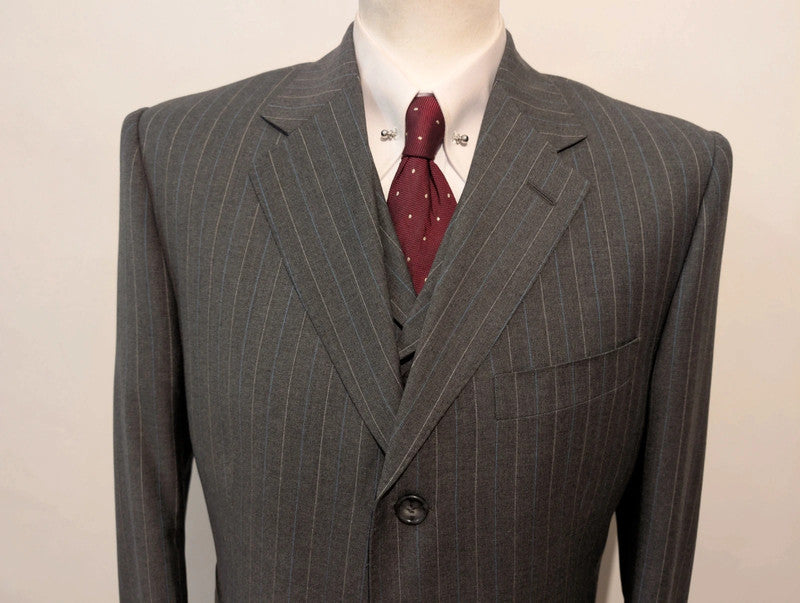 Extraordinaire costume 3 pièces pinstripe en laine
