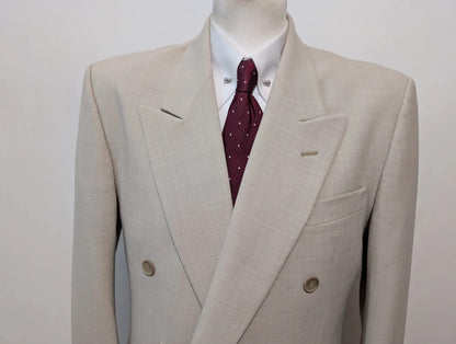 Magnifique costume croisé gris crème en laine