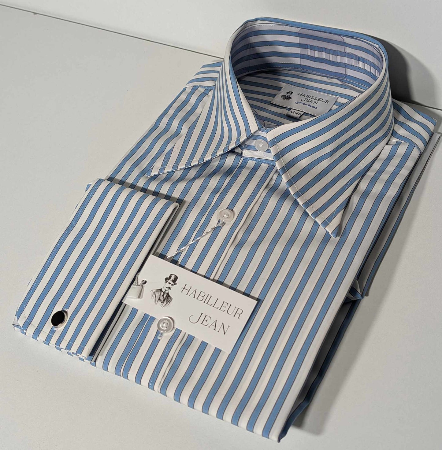Blue striped shirt in double twisted yarn