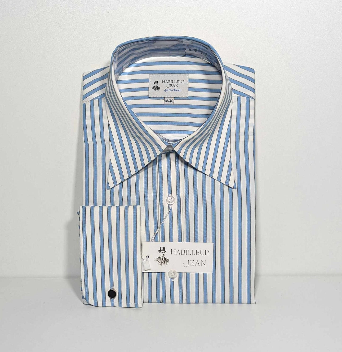 Blue striped shirt in double twisted yarn