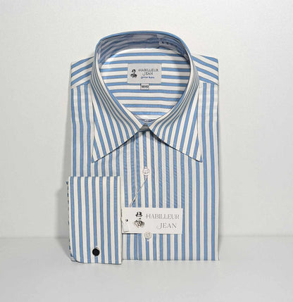Blue striped shirt in double twisted yarn
