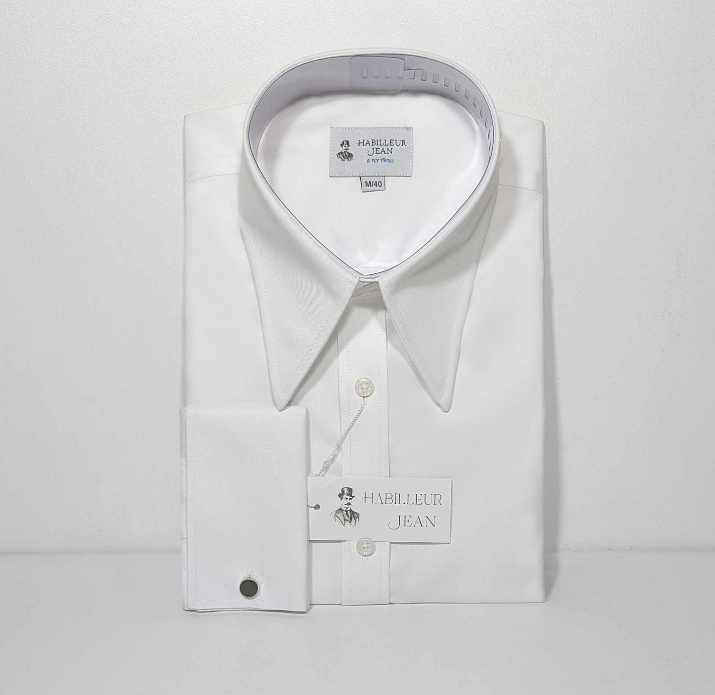 Chemise col en pointe en coton double retors