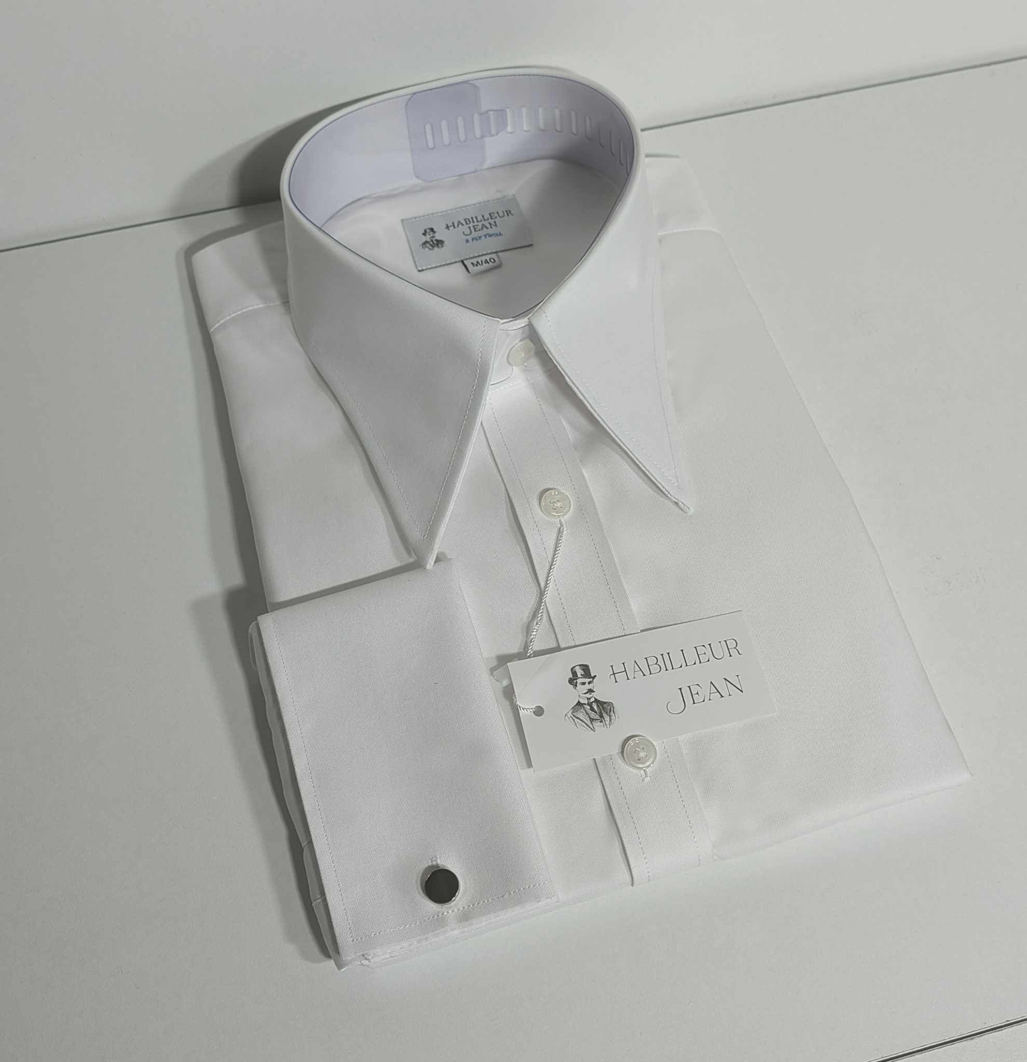 Chemise col en pointe en coton double retors