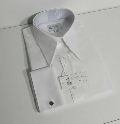 Chemise col en pointe en coton double retors