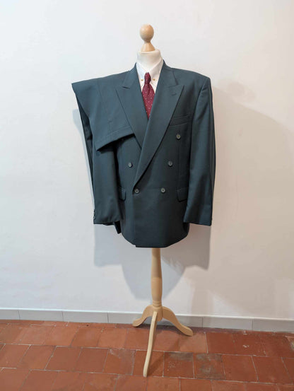 Original costume croisé de couleurs bleu vert en laine froide