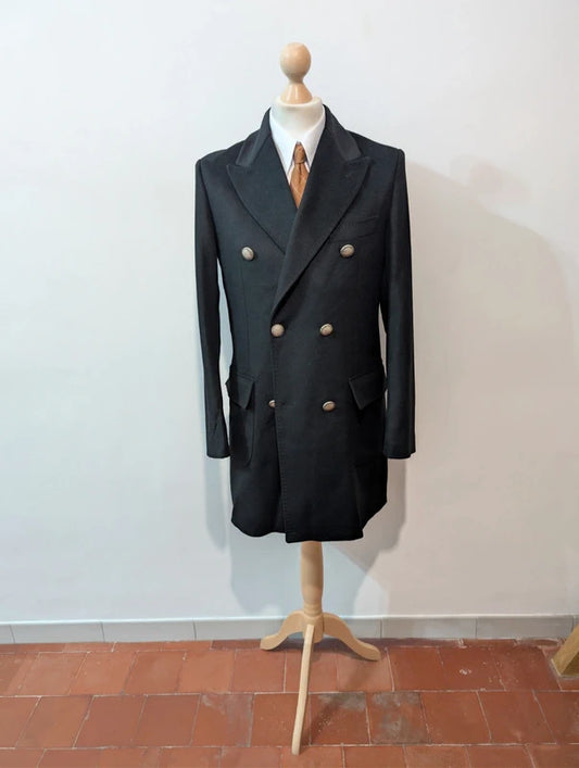 Elegant black wool polo coat