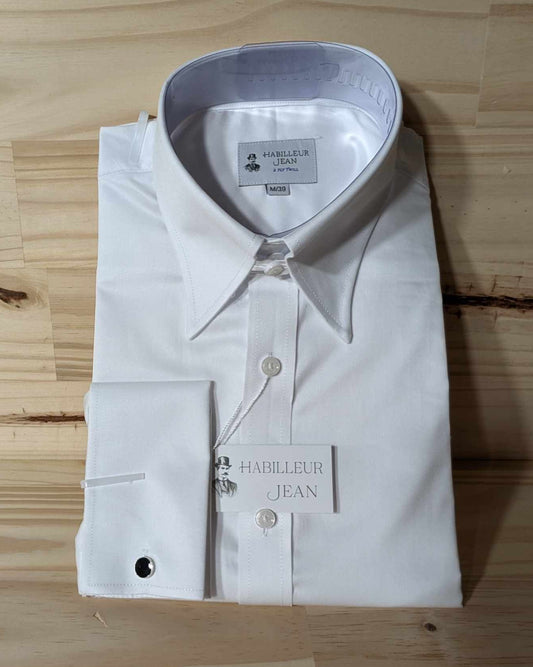 Chemise à languette écarté blanche en twill double retors