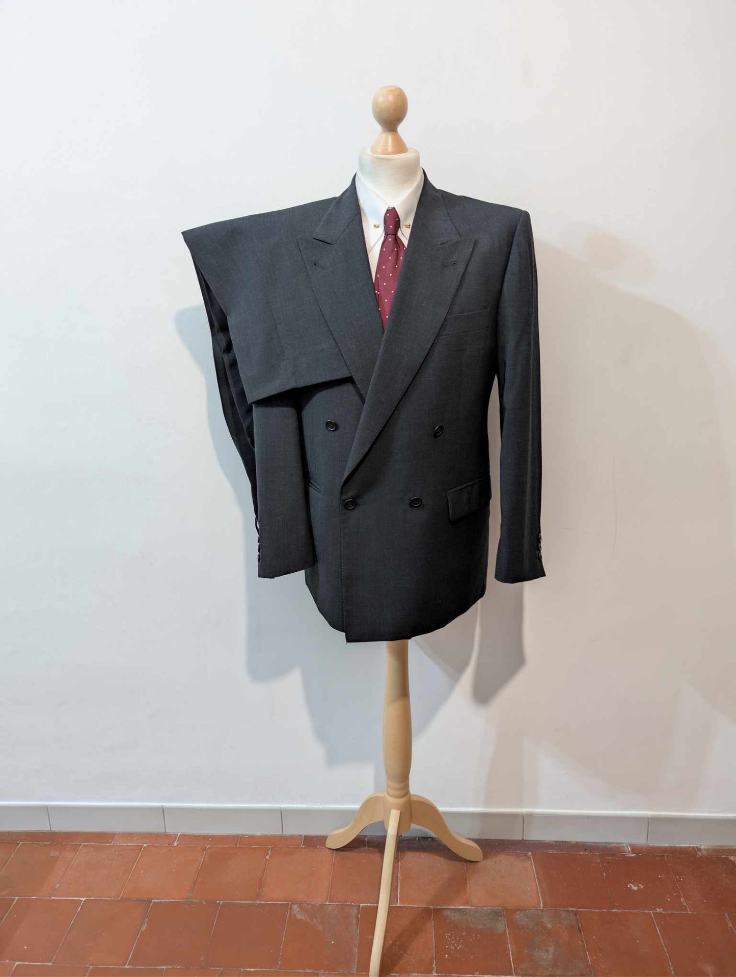 Classic gray wool double-breasted suit