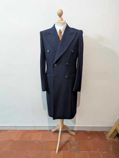 Toller, zweireihiger, marineblauer Wollmantel