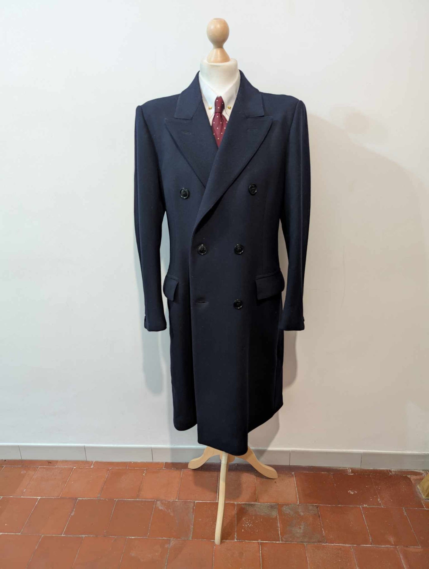 Magnifique manteau croisé bleu marine en laine