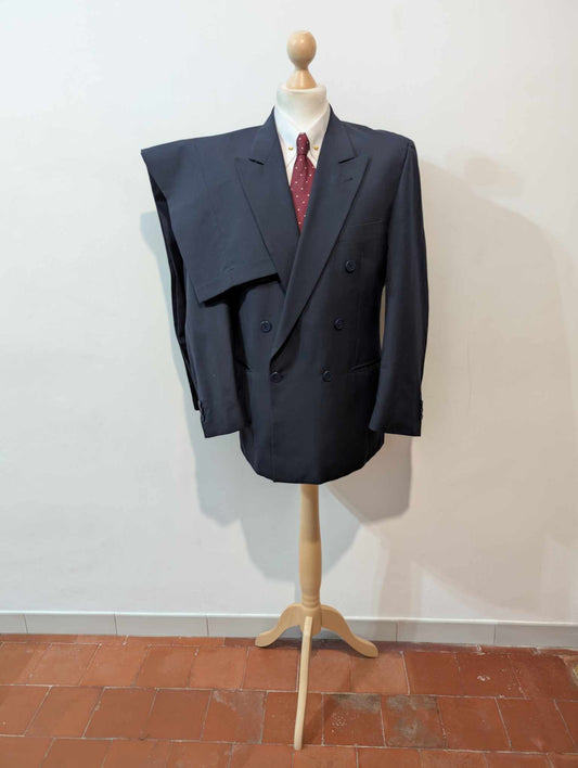 Classique costume croisé bleu marine en laine froide