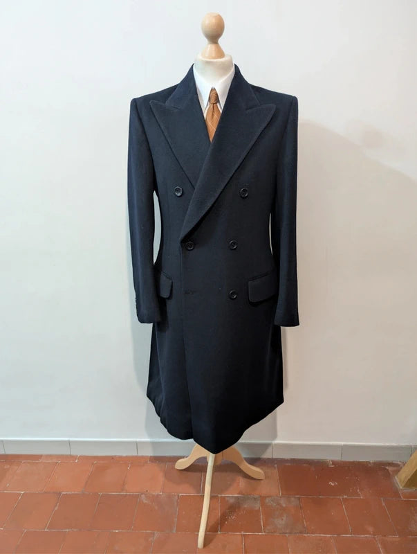 Unglaublicher marineblauer Zweireihermantel aus Wolle