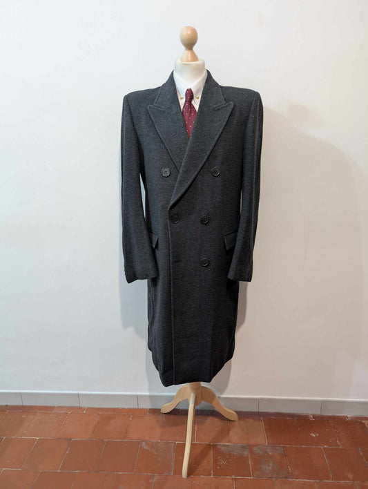 Classique manteau croisé gris en laine