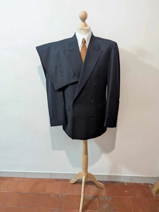 Magnifique costume croisé bleu marine en laine