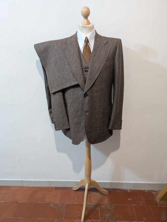 Génial costume 3 pièces marron en tweed