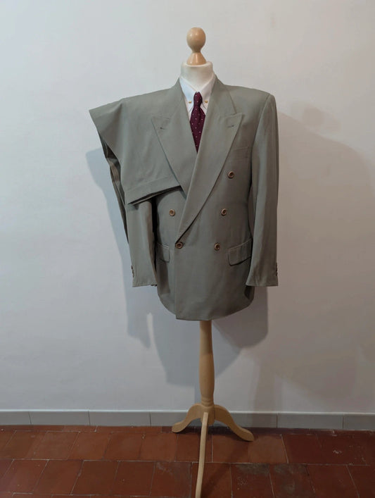 Costume croisé gris vert en laine