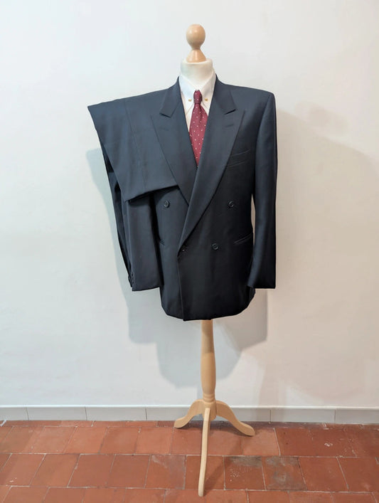 Incroyable costume croisé bleu marine en laine