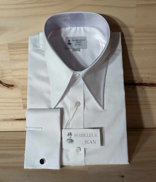 Chemise col en pointe en coton double retors
