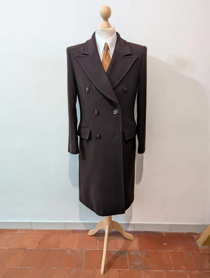 Eleganter, braun-violetter, zweireihiger Damenmantel