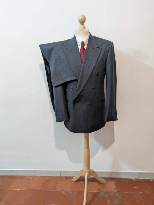 Fantastique costume croisé à rayures en laine