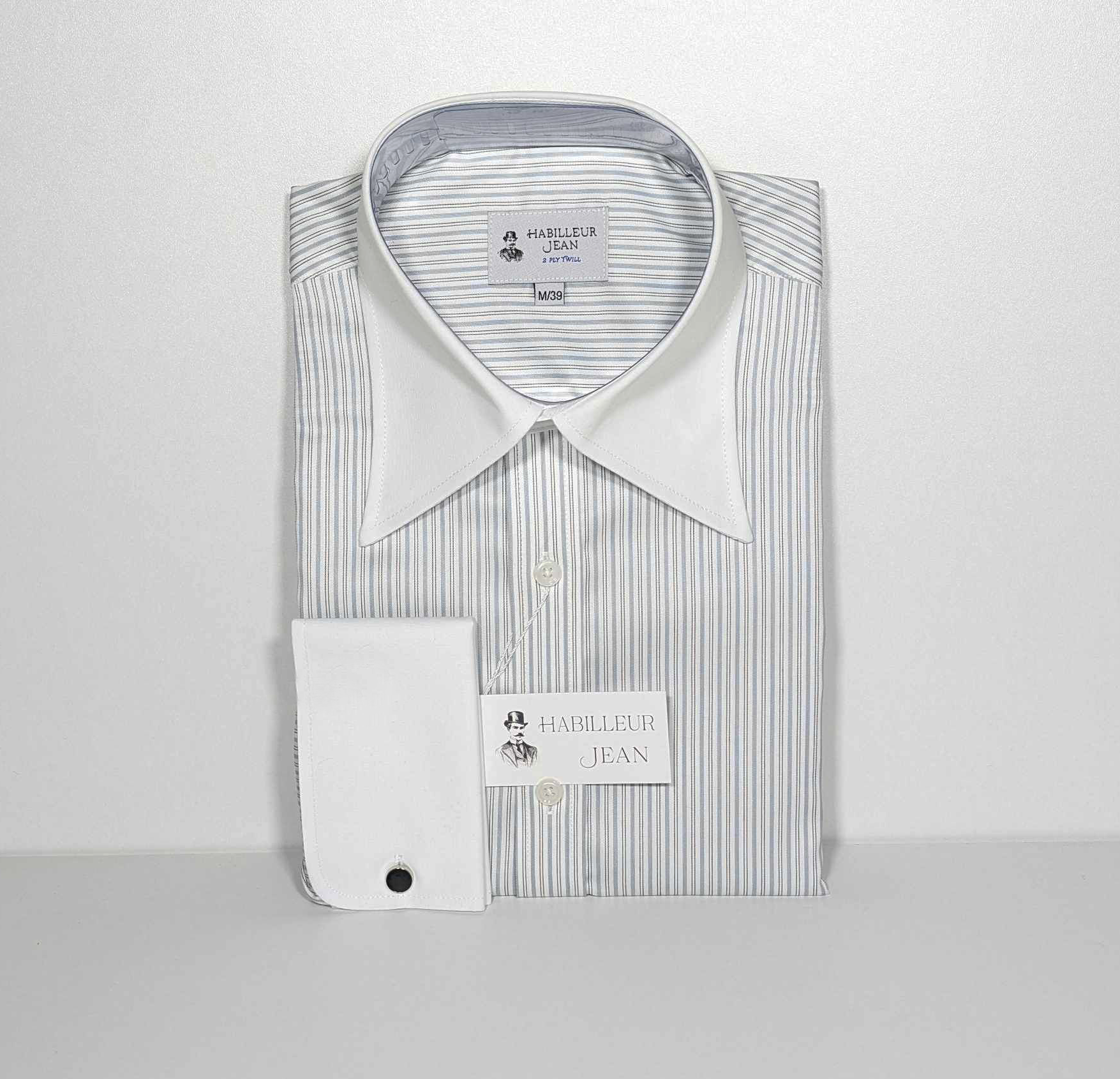 Winchester shirt with French collar and grey stripes